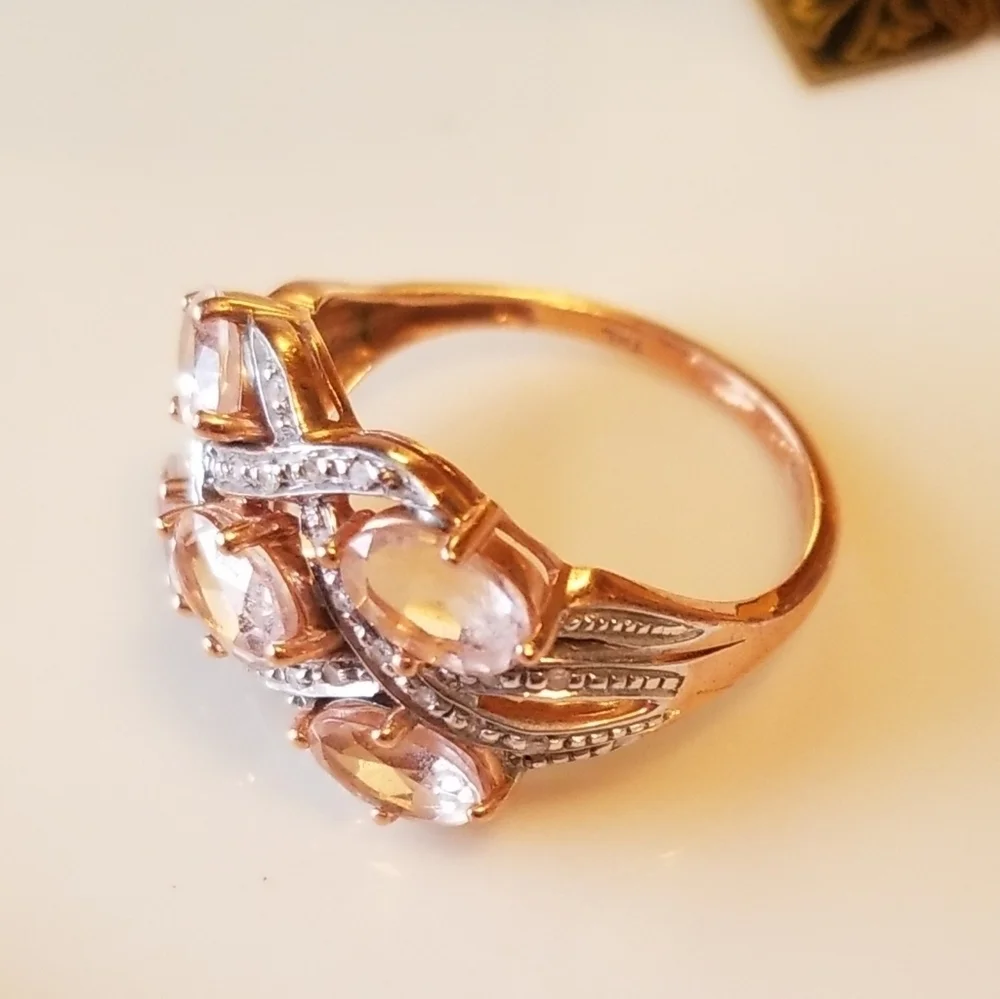Vintage Genuine Cora De Rosa Morganite & Diamond 10K Rose Gold Ring Sz 7